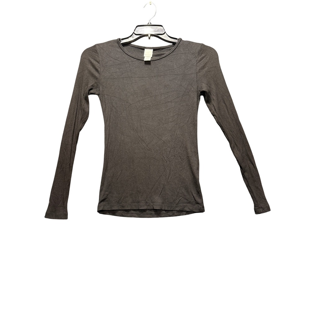 H&M Ribbed Long Sleeve Top Womens Size S Dark Gray Crew Neck Viscose Blend